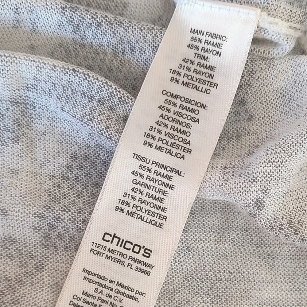 Chico's Modern Lace Lightweight Metallic Gray Cardigan Size 2 (US Size L or 12)